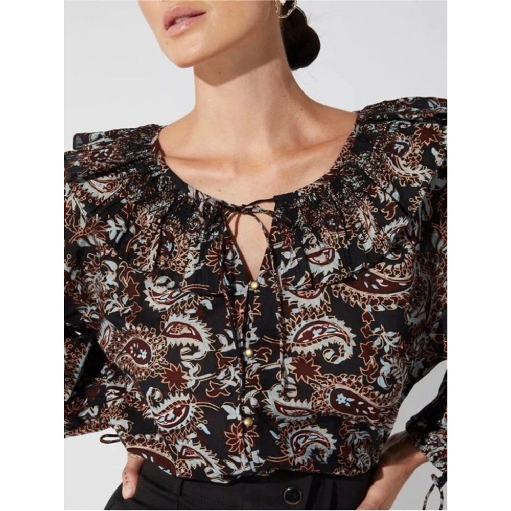 Cleobella Jillian Avalon Dark Floral Paisley Blouse Ruffle Organic Cotton Size S
